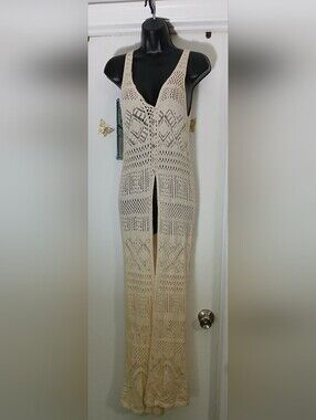 NWOT Crochet Knit Maxi Cover-Up in Cream.